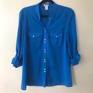 Cache’ Blue Snap Front Blouse Size L